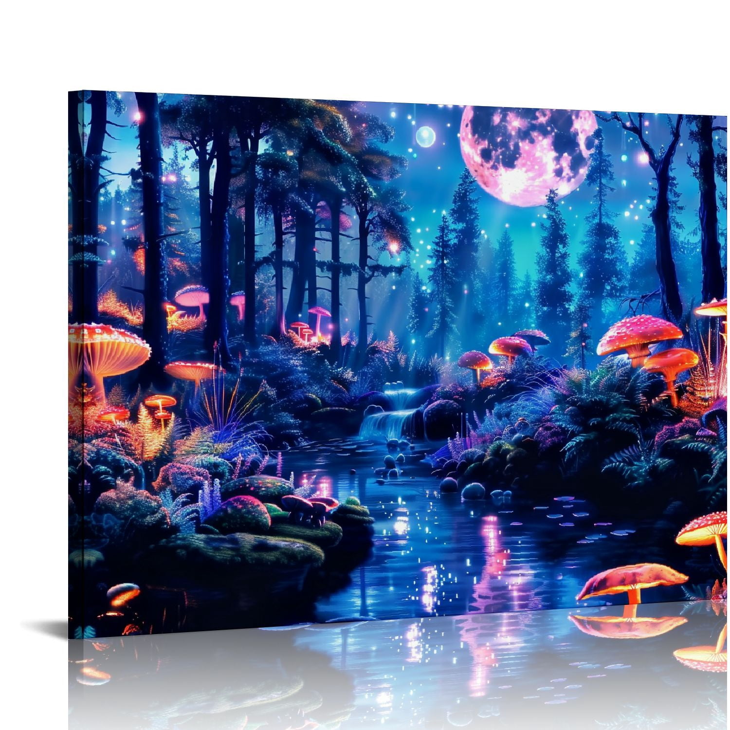 Fenyluxe Mushrooms Moon Canvas Wall Art Decor Print Ready To Hang Home ...