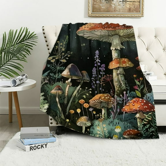 Fenyluxe Mushrooms Plants Throw Blankets Flannel Material Blanket for All Seasons Couch Cottagecore Room Decor 40x50in