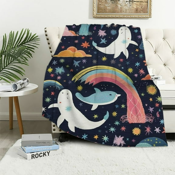 Creowell Narwhals Blanket Throw Smooth Soft Blanket for Sofa Couch Bed Office