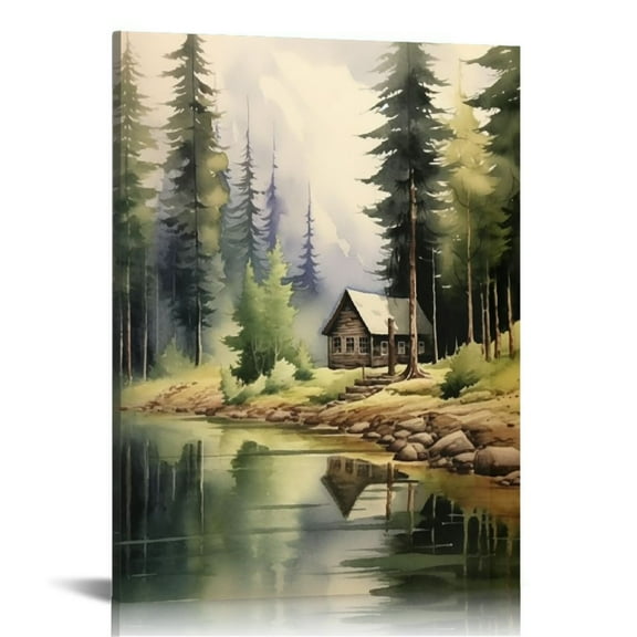 Fenyluxe Natural Scenery Wall Art Tree Landscape Painting River Nature Picture Modern Scenery Painting Decor Landscape Canvas Wall Art Mountain Picture Watercolor Landscape Prints 16x20 in/12x16 in