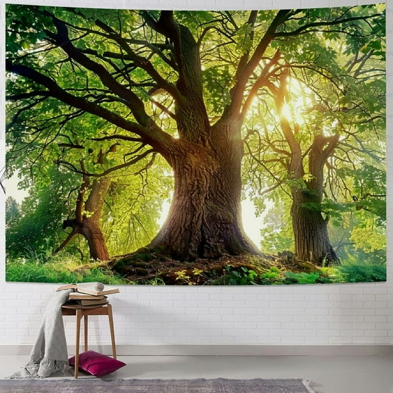 Fenyluxe Nature Forest Thick Tree Wall Tapestry, Enchanted Scenery Road Green Trees Jungle Tapestry Wall Hanging For Living Room Bedroom Home Dorm Therian Room Decorations 40x30inch