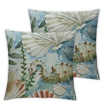 Fenyluxe Nautical Coastal Throw Pillow Covers 2pcs Ocean Themed Beach Seashell Coral Starfish Pillows Case Soft Cushion Covers for Outdoor Sofa Home Decor White