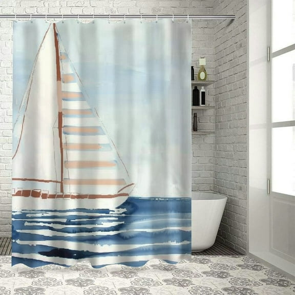 Fenyluxe Nautical Shower Curtain, Let Your Dreams Sail Words with Boat in Waves Motivation Lifestyle Print, Cloth Fabric Bathroom Decor Set with Hooks 36x72
