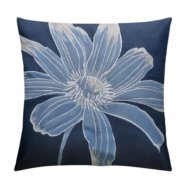 Fenyluxe Navy Blue Daisy Flower Lumbar Pillow Covers Spring Summer