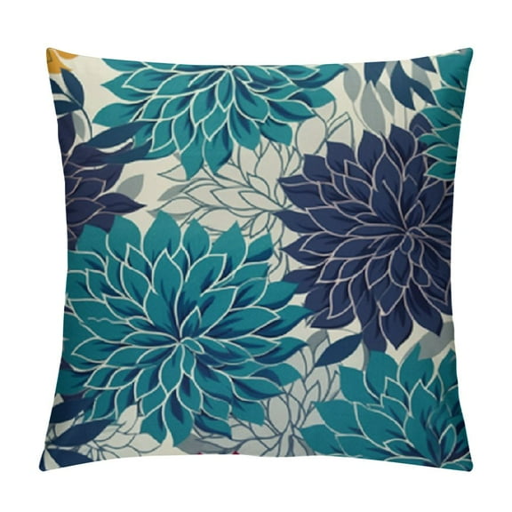 Fenyluxe Navy Blue and Teal Gray Pillow Covers Outdoor Spring Summer Dahlia Floral Throw Pillows Cover Modern Geometric Decorative Pillow Case for Home Couch Bed Sofa Decor 12x12in