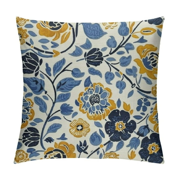 Fenyluxe Navy Blue Yellow Grey Pillow Covers Boho Carpet Pattern Decorative Throw Pillows Outdoor Pillowcase Vintage Floral Farmhouse Square Cushion Case Decor for Sofa Couch Bed 20x20in