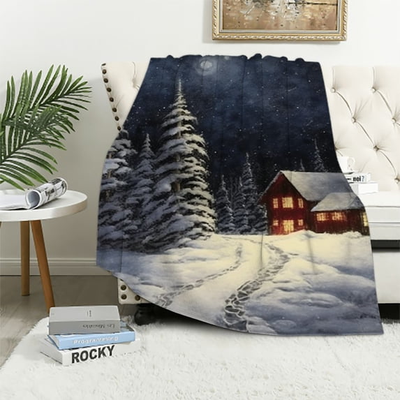 Fenyluxe Night Sky Snow Trees Print Blanket Soft Plush Blanket for All Seasons - Exquisite Gift for Boys, Girls, and Adults - Lightweight and Anti-Wrinkle 50x60in