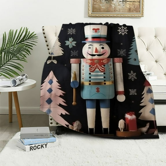 Fenyluxe Nutcracker Christmas Decorations Snowman Printed Throw Blanket for Bed, Couch, Car - Kids and Adults - All Seasons Long-Lasting Blanket 50x60in