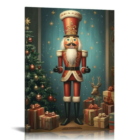 Fenyluxe Nutcracker Christmas Tree Presents Canvas Wall Art Print Home Decor for Living Room Bedroom Office 12x16in