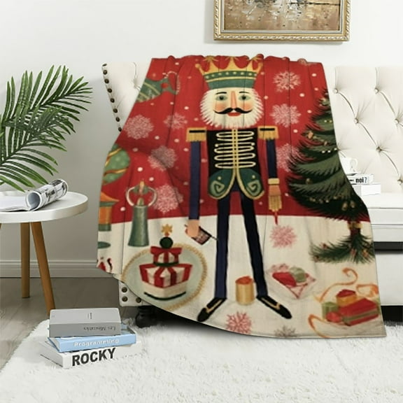 Fenyluxe Nutcracker Christmas Tree Print Throw Blanket for Bed Couch Car - Exquisite Gift for All Seasons 40x50in