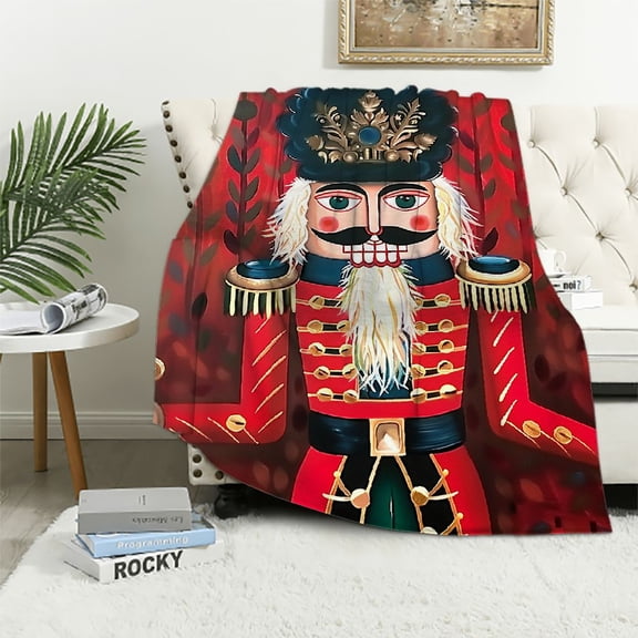 Fenyluxe Nutcracker Gold Accents Print Flannel Throw Blanket Lightweight Soft Blanket for All Seasons 50x60in