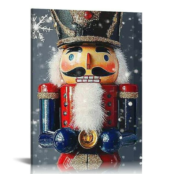 Fenyluxe  Nutcracker on Gray Wall Art, Festive Christmas &amp; Winter Decorations, Cute Snowflake Design, Premium Gallery Wrapped Canvas Decor, Ready to Hang, Made in America 12x16in