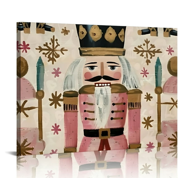 Fenyluxe Nutcracker Soldier Folk Art Canvas Wall Art Print Home Decor for Living Room Bedroom Office Wall Decor, Christmas Theme 16x12in