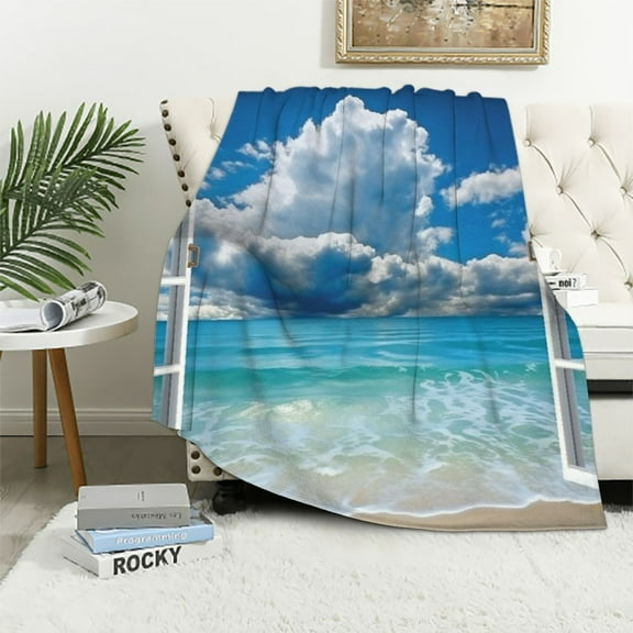 Fenyluxe Ocean Clouds Sunny Day Throw Blanket for Couch Sofa Bed Office Decor All Seasons Exquisite Gifts 40x50in