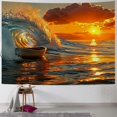 thumbnail image 1 of Fenyluxe  Ocean Wave Tapestry Ocean Sunset Sunrise Sea Beach Blue Waves Surf Tapestries Modern Great Wave Landscape Scenery Wall Hanging Decor Living Room Bedroom Home Decorations 40x60inch, 1 of 6