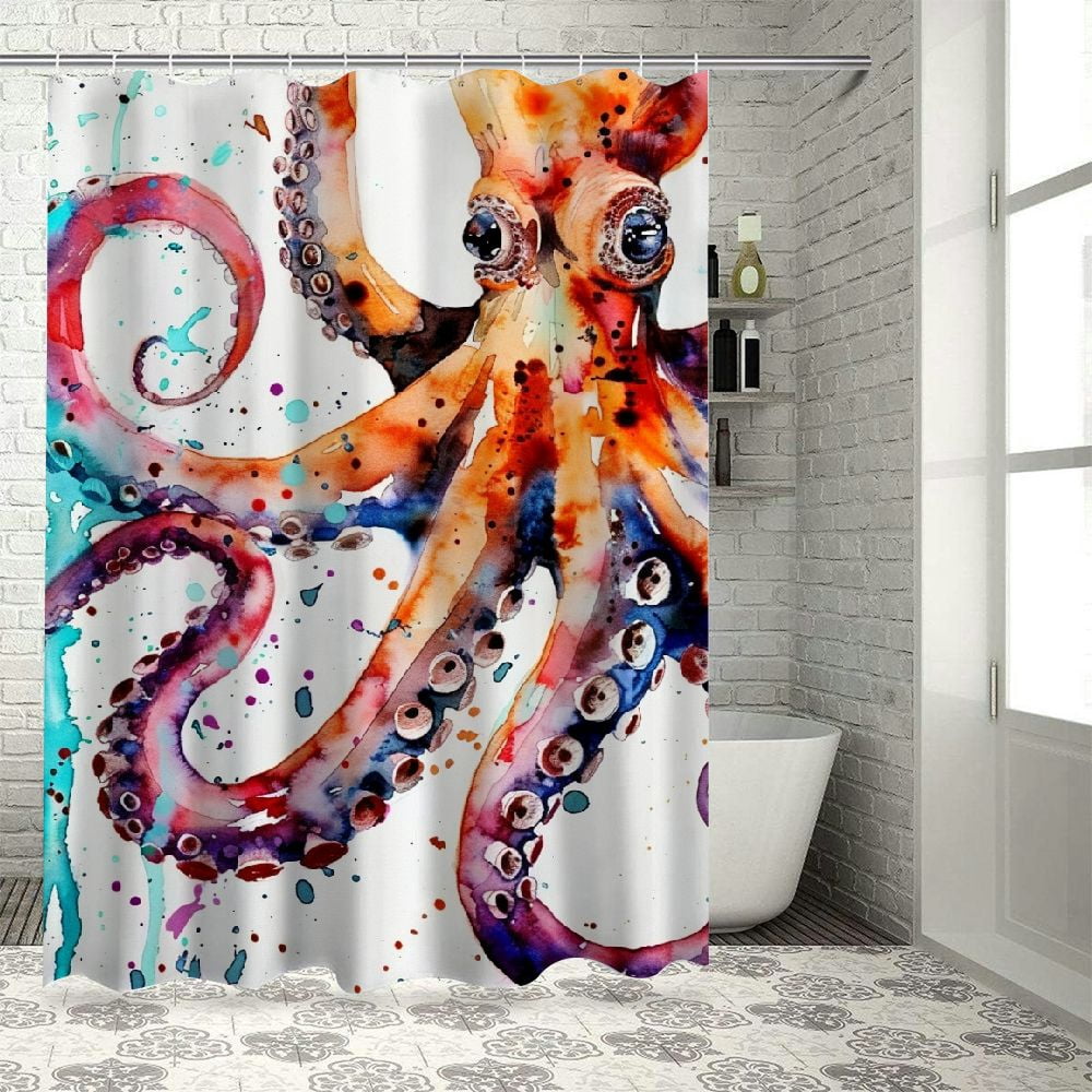 Fenyluxe Octopus Shower Curtain, Nautical Shower Curtain Kraken Ocean