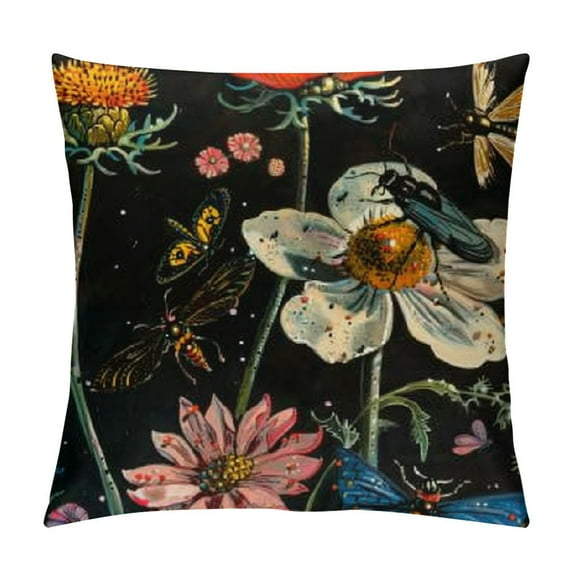 Fenyluxe  Outdoor Waterproof Spring Summer Pillow Covers  Floral Farmhouse Throw Pillows Decorative Cushion Cases for Outdoor Couch Sofa Patio Furniture Home Decoration Black 24x24in