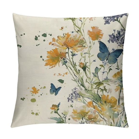 Fenyluxe Painted Flowers Pillow Covers Floral Art Decorative Pillow Cases , Outdoor Rustic Couch Cushions Cover, Throw Pillow Covers for Sofa Bed Furniture-Butterfly Dragonfly 24x24in