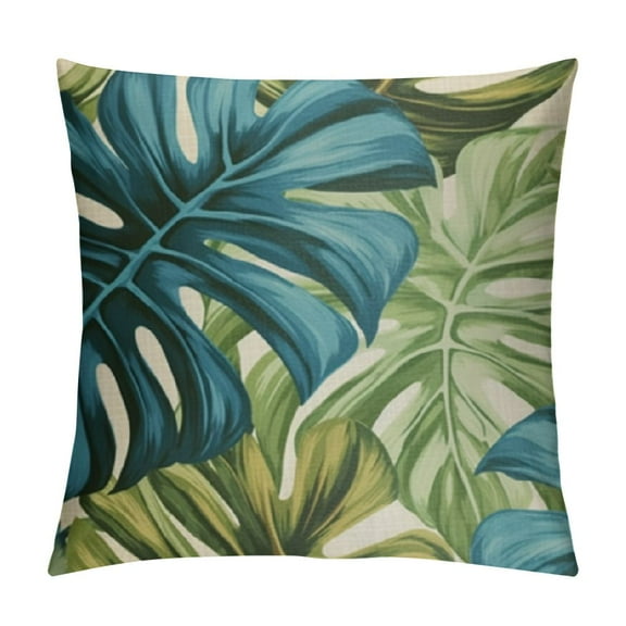 Fenyluxe Palm Leaf Pillow Covers Modern Watercolor Tropical Leaves Light Blue Green Decorative Outdoor Throw Pillows Summer Case Square Cushion Cover Décor 12x12in
