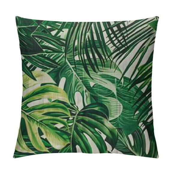 Fenyluxe Palm Leaves Farmhouse Throw Pillow Covers Tropical Jungle Green Leaf Garden Branches Square Decorative Cushion Case for Couch Sofa Chair Bed 20x20in