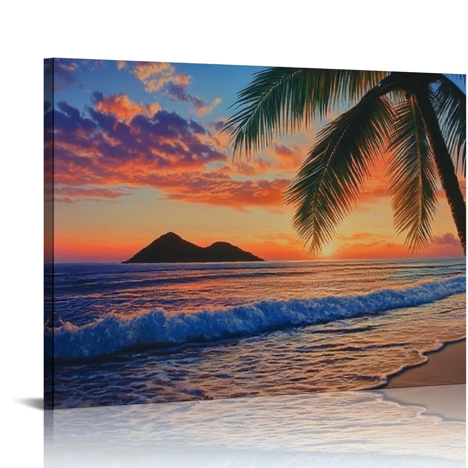 Fenyluxe Palm Tree Sunset Beach Canvas Print Wall Art Decor 20x16in ...
