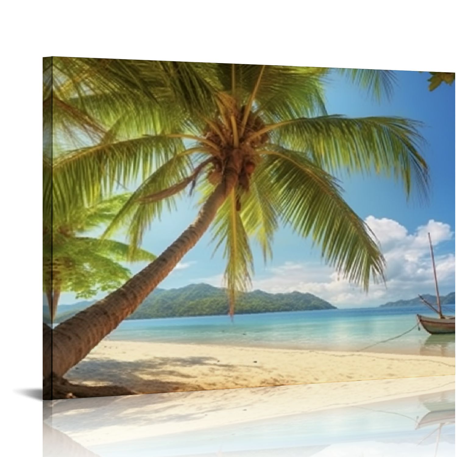 Fenyluxe Palm Trees Beach Boat Canvas Print Wall Art for Home Decor ...