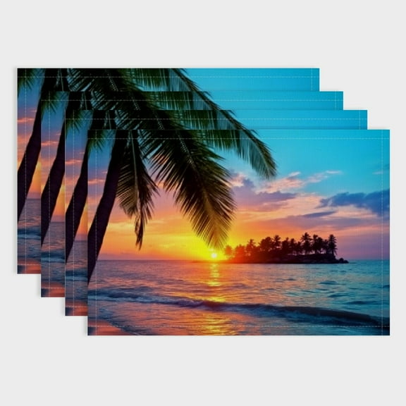 Fenyluxe Palm Trees Sunset Beach Party Table Linen Placemat Set of 4 - Ideal for Birthday Parties, Christmas Restaurants, and Buffets - Home Decoration 18x12in