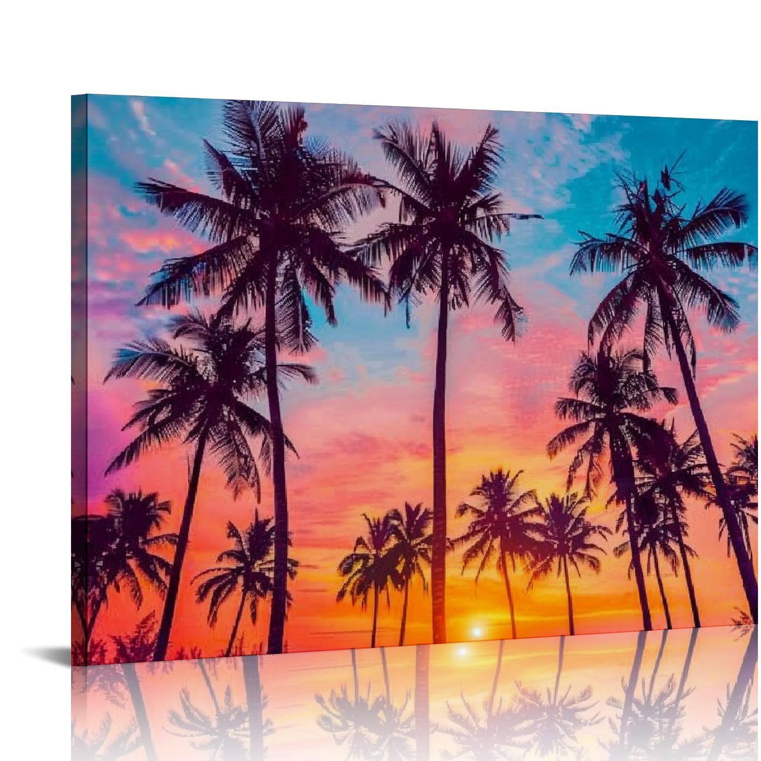 Fenyluxe Palm Trees Sunset Canvas Wall Art Decor Ready to Hang for Home ...