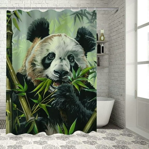 Fenyluxe Panda Bear Bamboo Shower Curtain Set with Hooks Bathroom Decoration Waterproof Quick Drying Polyester Shower Curtain for Chic Elegant Decor 36"x72