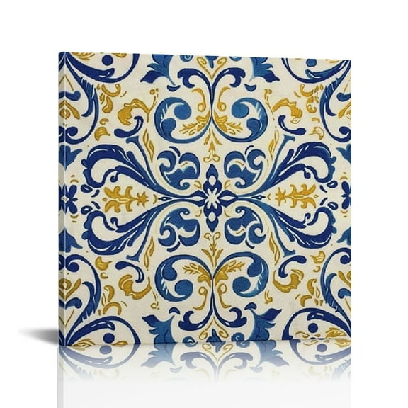 Fenyluxe Pattern Blue Yellow Canvas Wall Art for Living Room Decor, High Definition Print, Framed 12x12in