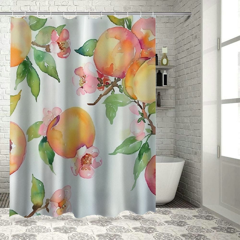 Fenyluxe Peach Shower Curtain for Bathroom Fruit Shower Curtain with