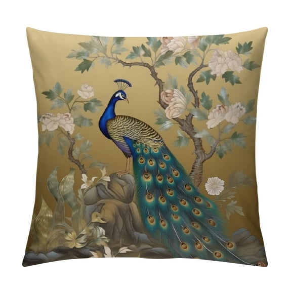 Fenyluxe Peacock Birds Garden Fashion Style Dirt-Resistant Throw Pillow Covers for Couch Sofa Bed Living Room Bedroom Car 1PC 18x18in