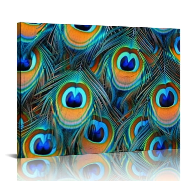 Fenyluxe Peacock Feathers Canvas Wall Art Decor for Home Living Room Bedroom Office Hotel Salon Bar Mediation - Ready To Hang Room Home Art Decor 20x16in