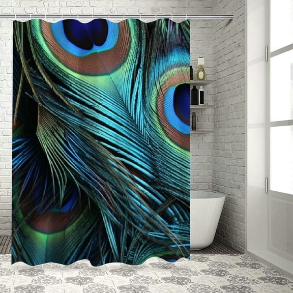 Fenyluxe Peacock Feathers Pretty Shower Curtain Bathroom Decor Polyester Fiber Washable Shower Curtain with Hooks 36x72