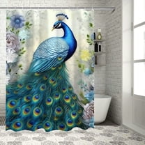 Fenyluxe Peacock Flowers Art Pretty Shower Curtain Bathroom Decor 100% Polyester Fiber Chic Modern Style with Hooks 36x72