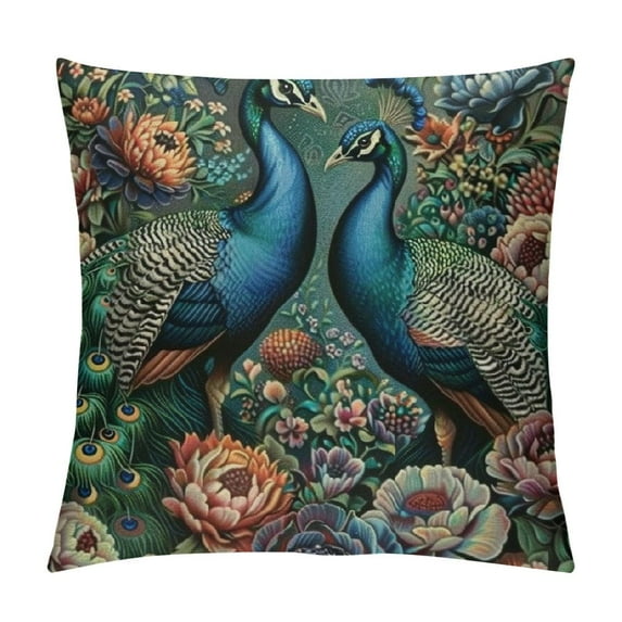 Fenyluxe Peacocks Throw Pillow Cover Cozy Square Throw Pillow Case Home Decor for Bed Couch Sofa Living Room Cushion Case White