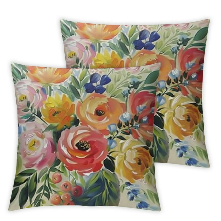 Fenyluxe Peony Flower Throw Pillow Covers 2pcs Watercolor Pink