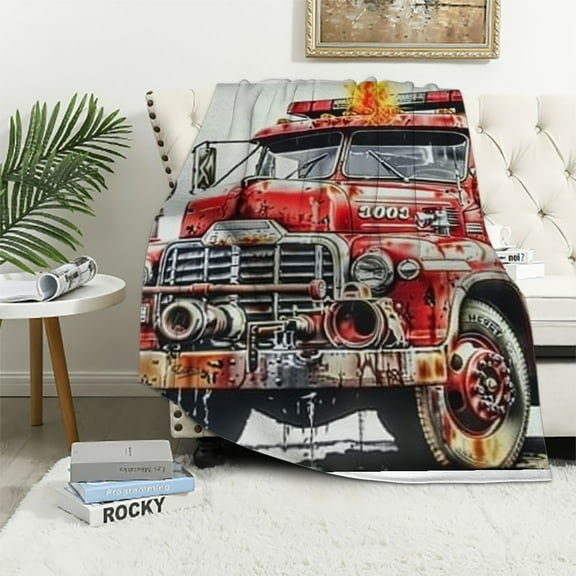 Fenyluxe Personalized Fire Truck Blanket Custom Gifts Super Soft Lightweight Flannel Blankets Throw for Kids, Adult, Suitable for Couch, Sofa, Bed, Camping, Travel All Seasons for Baby  40x50in