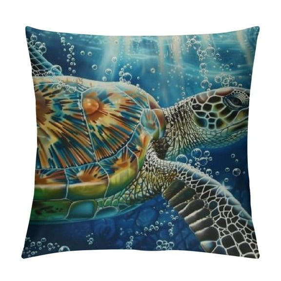 Fenyluxe Pillow Cases Painting of The Sea Turtle Printed Pillow Cover Underwater Sea World Fish Nautical Ocean Outdoor Pillow Cover Decor for Sofa Couch Decor Throw Pillow Covers