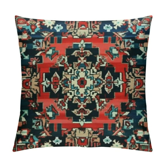 Fenyluxe Pillow Cover Red Western Kilim Tribal Throw Pillow Case Moroccan Home Decor for Sofa Livingroom Couch Bed Decorative Gift 18x18in