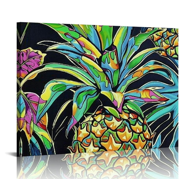 Fenyluxe Pineapple Leaves Wall Art Decor for Bedroom Ready to Hang Fashion Kitchen Pictures Print on Canvas 16x12in