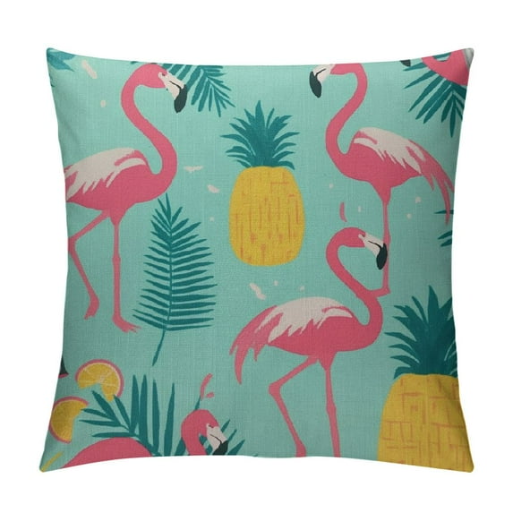 Fenyluxe Pink Flamingo Pillow Cover Pineapples and Exotic Leaves Theme Farmhouse Decorative Throw Pillow Cover for Sofa Couch Home Decoration 12x12in