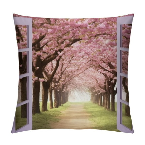 Fenyluxe Pink Flowers Pillow Covers for Couch Sofa Indoor Outdoor Aesthetic Decorative Spring Square 1PC 20x20in