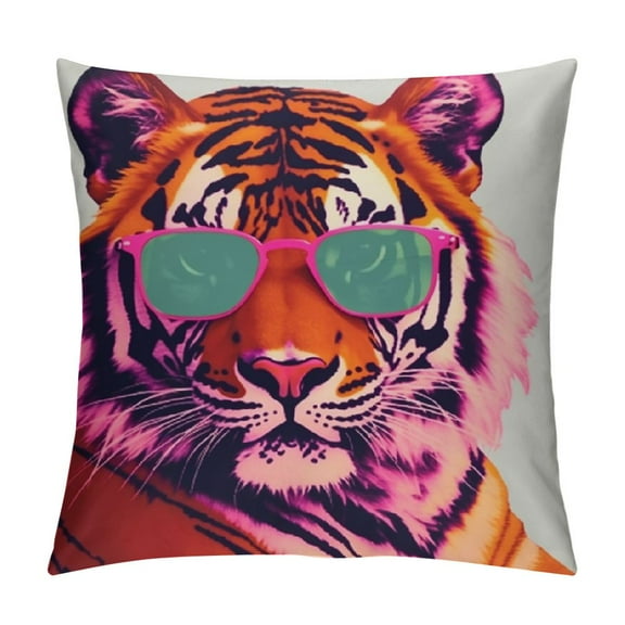 Fenyluxe Pink Orange Pillow Covers - Preppy Tiger Pillow Cases, Pink and Orange Tiger Throw Pillow Covers, Pink and Orange Room Decor 12x12in
