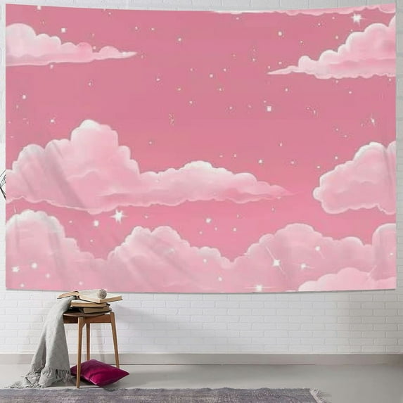Fenyluxe Pink Sky Tapestry for Girl, Cute Decor Wall Tapestry, Pink Clouds Heaven Air Backdrop Beautiful Beauty Bright Day Wall Hanging Tapestry For Bedroom Living Room