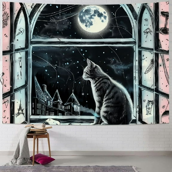 Fenyluxe  Pink Tapestry Cute Girly Tapestries Nature Mountain Tapestry Magic Witch Tapestry Window Tapestry for Teen Girl Bedroom College Dorm 40x30inch