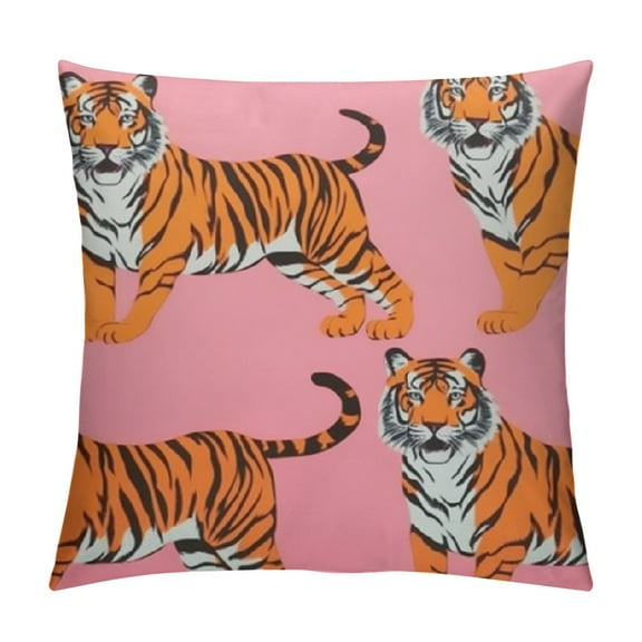 Fenyluxe Pink Tigers Pillow Covers Decorative Preppy Lumbar Throw Pillowcase Couch Cushion Cover for Home Decor Living Room Bedroom College Dorm Bed Car Sofa Sofa 12x12in