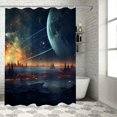 thumbnail image 1 of Fenyluxe Planets Stars Distant City Printed Shower Curtain - Easy Care Polyester Fiber Bathroom Shower Curtain Set with Hooks 36x72, 1 of 7