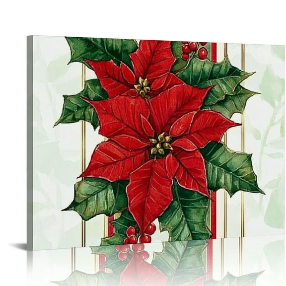 Fenyluxe Poinsettias Canvas Print on Canvas Art Decor for Home and Office Ready to Hang 16x12in