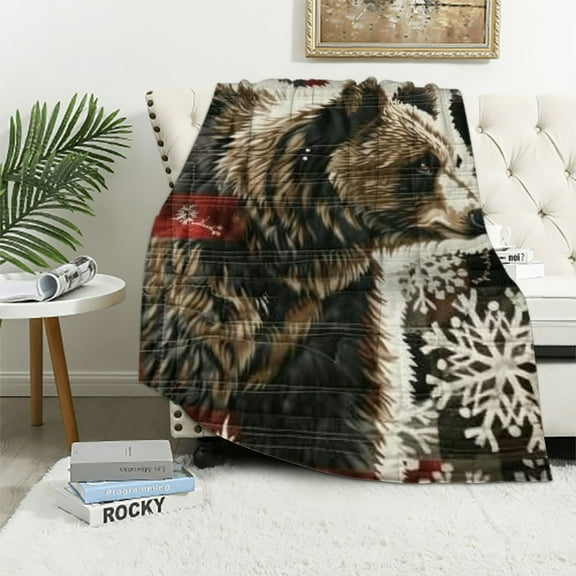 Fenyluxe Polar Bear Throw Blanket Christmas Snowflake Fuzzy Blanket Boys Farmhouse Christmas Decor Blanket Twin, Red Black White Lattice Grid  Bed Blanket for Kids 40x50in